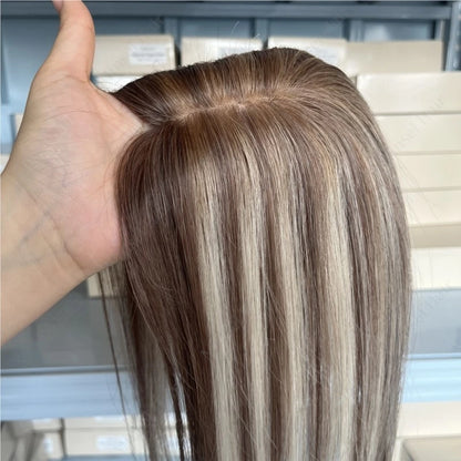 Ombré | Balayage Straight Human Hair Topper – 7x11cm PU Base | Clip-In | Indian Remy | 12–14 Inch