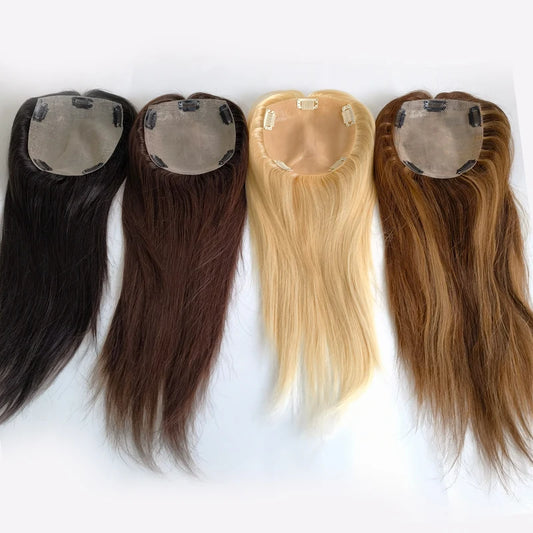 Silk | Straight Human Hair Topper – 15x16cm Silk Base | Clip-In | 130% Density | Free Part | 12–20 Inch