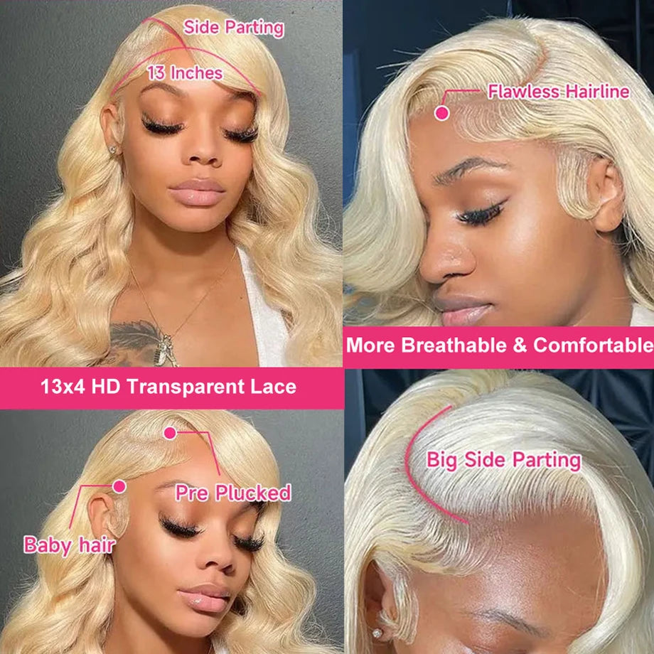 Lumière | 613 Blonde Body Wave Lace Front Wig – 13x4 / 13x6 HD Lace | 180–200% Density | 18–38 Inch
