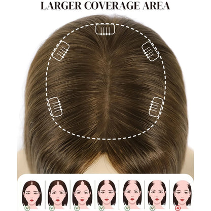 Crown | Straight Human Hair Topper – 7.5x7.5 inch Silk Top Base | Free Part | 120% Density | Remy | 12–18 Inch