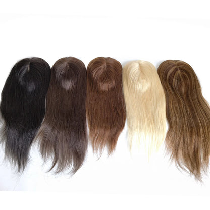 Silk | Straight Human Hair Topper – 15x16cm Silk Base | Clip-In | 130% Density | Free Part | 12–20 Inch
