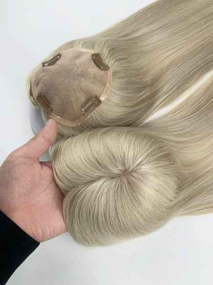 Monarch | Straight Human Hair Topper – Fine Mono Base | Center Part | 130% Density | European Remy | 14–16 Inch
