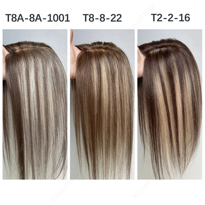 Ombré | Balayage Straight Human Hair Topper – 7x11cm PU Base | Clip-In | Indian Remy | 12–14 Inch
