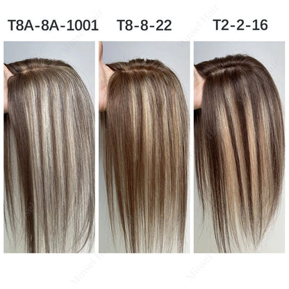 Ombré | Balayage Straight Human Hair Topper – 7x11cm PU Base | Clip-In | Indian Remy | 12–14 Inch