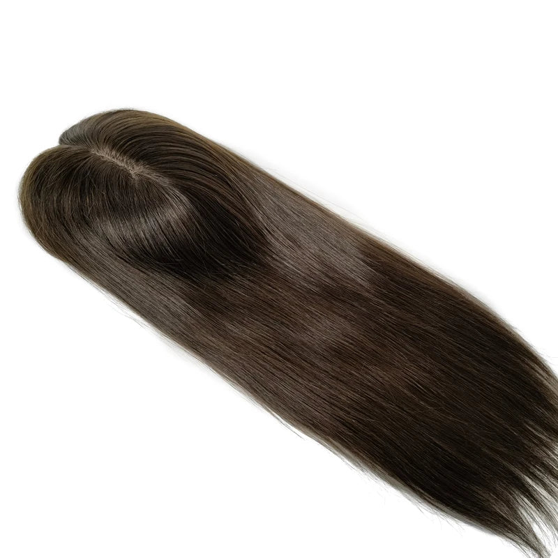 Silk | Straight Human Hair Topper – 15x16cm Silk Base | Clip-In | 130% Density | Free Part | 12–20 Inch