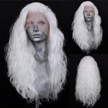 Ivory | Wavy Lace Front Wig – White Blonde | 13x4 Transparent Lace | Heat Resistant Synthetic | 24 Inch