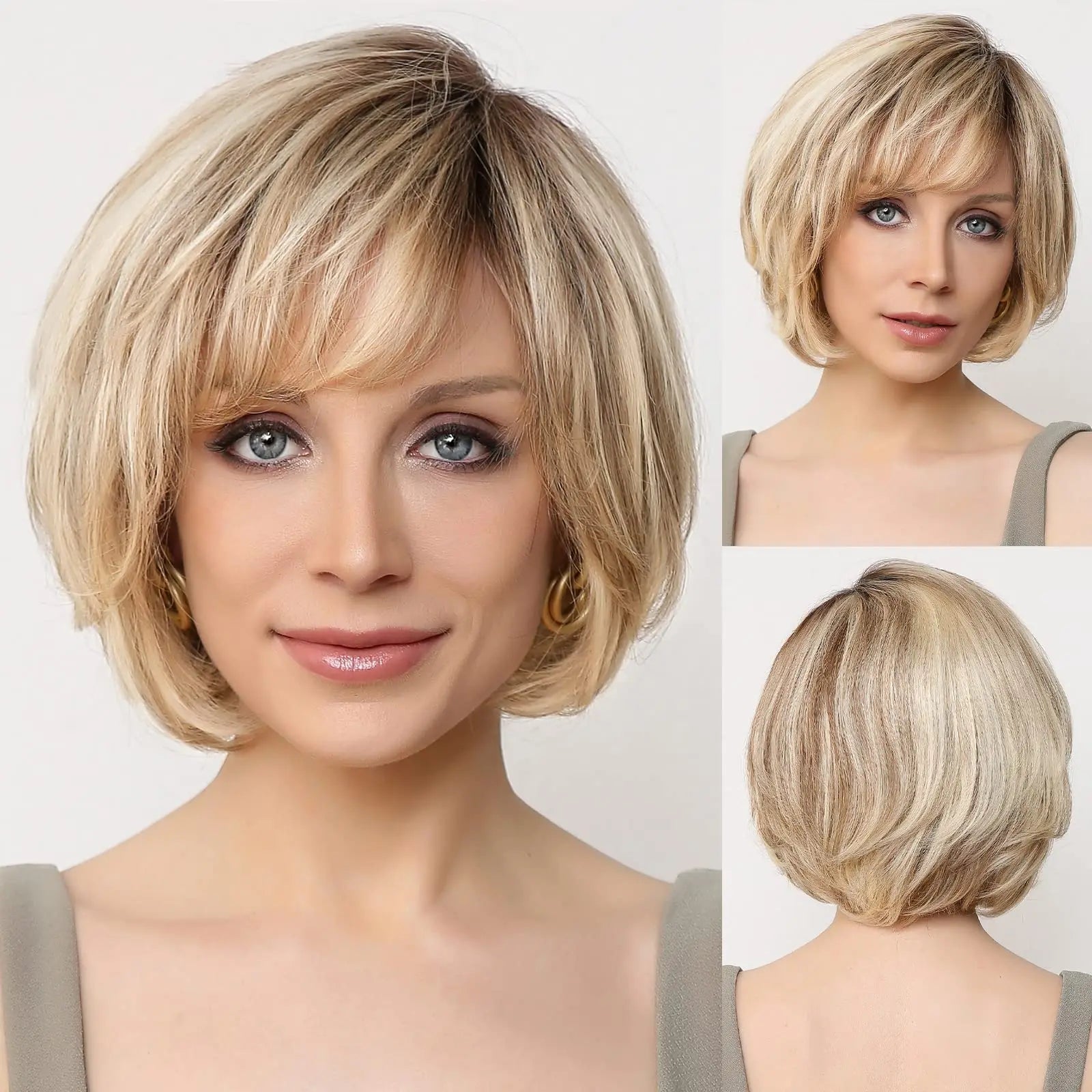 Hazel | Short Wavy Bob Remy Human Hair Lace Front Wig – Brown Blonde Ombre