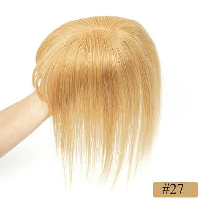 Velvet | Straight Human Hair Topper with Bangs – 8x12cm Base | Clip-In | Natural Black, Brown & Blonde