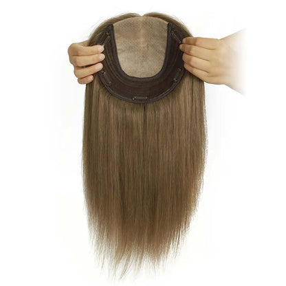 Crown | Straight Human Hair Topper – 7.5x7.5 inch Silk Top Base | Free Part | 120% Density | Remy | 12–18 Inch