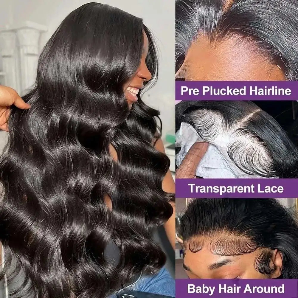 250% Density 13x4 13×6 5×5 HD Lace Front Wigs Human Hair Brazilian Virgin Body Wave Wig for Women Natural Black