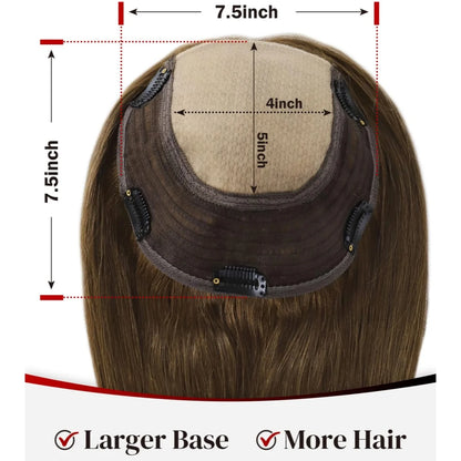 Crown | Straight Human Hair Topper – 7.5x7.5 inch Silk Top Base | Free Part | 120% Density | Remy | 12–18 Inch