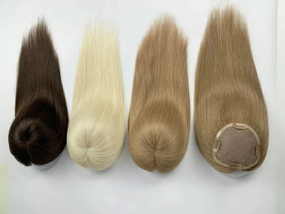 Monarch | Straight Human Hair Topper – Fine Mono Base | Center Part | 130% Density | European Remy | 14–16 Inch