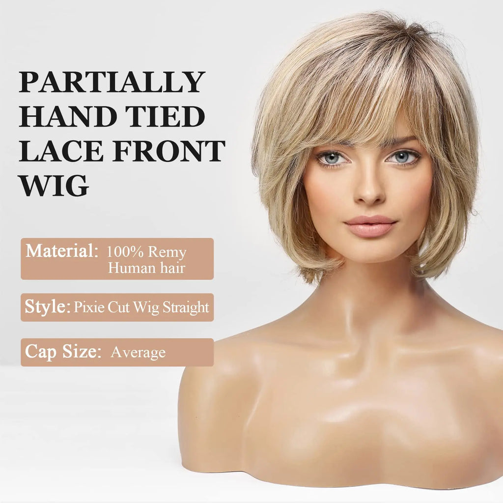 Hazel | Short Wavy Bob Remy Human Hair Lace Front Wig – Brown Blonde Ombre