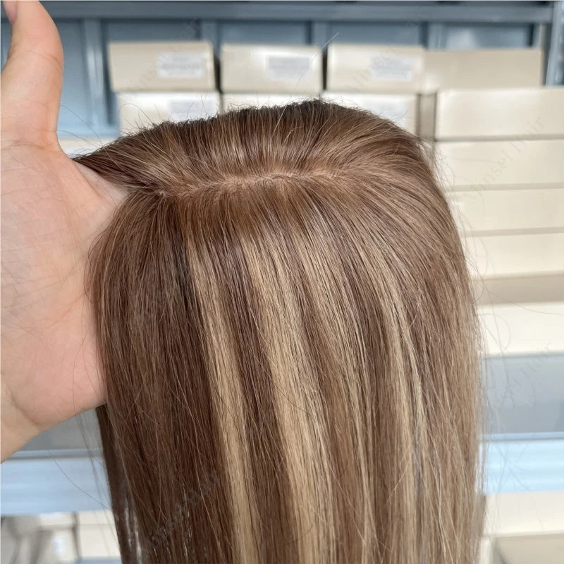 Ombré | Balayage Straight Human Hair Topper – 7x11cm PU Base | Clip-In | Indian Remy | 12–14 Inch