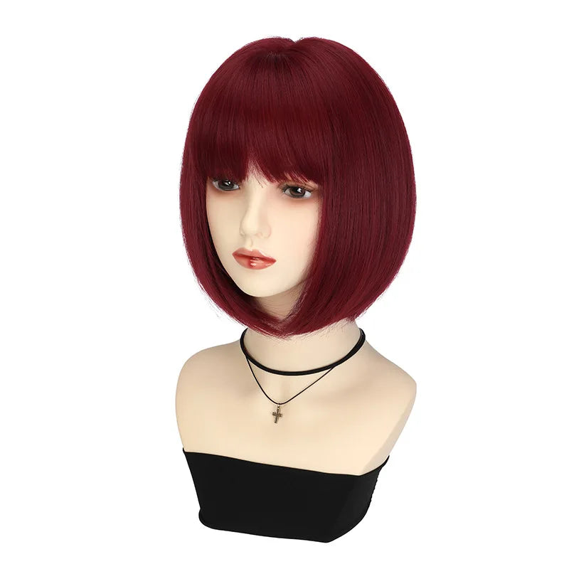 Scarlett | Short Straight Bob Wig – Wine Red | Heat Resistant Synthetic | 130% Density