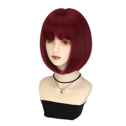 Scarlett | Short Straight Bob Wig – Wine Red | Heat Resistant Synthetic | 130% Density