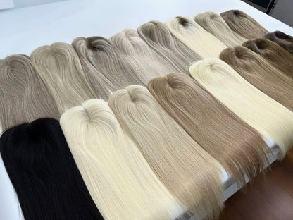 Monarch | Straight Human Hair Topper – Fine Mono Base | Center Part | 130% Density | European Remy | 14–16 Inch