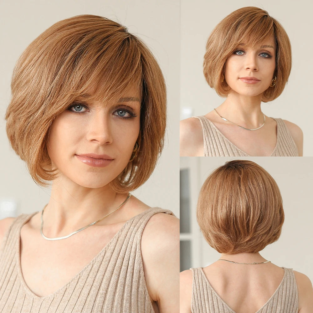Hazel | Short Wavy Bob Remy Human Hair Lace Front Wig – Brown Blonde Ombre