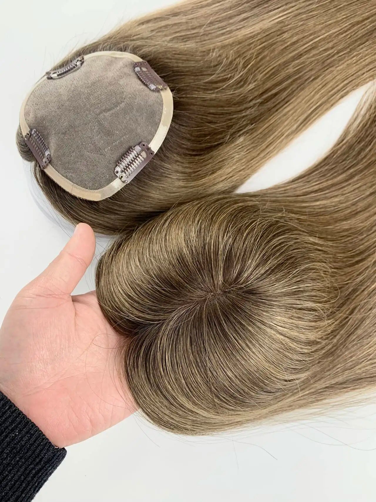 Monarch | Straight Human Hair Topper – Fine Mono Base | Center Part | 130% Density | European Remy | 14–16 Inch