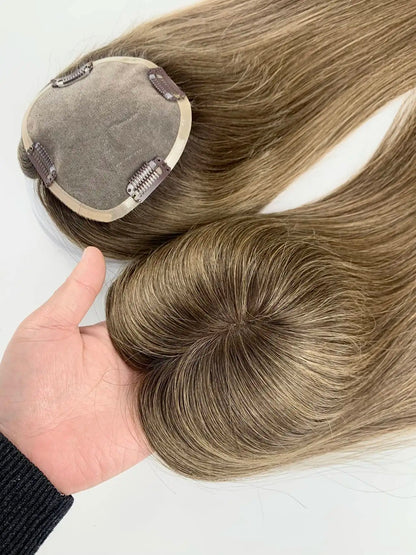Monarch | Straight Human Hair Topper – Fine Mono Base | Center Part | 130% Density | European Remy | 14–16 Inch