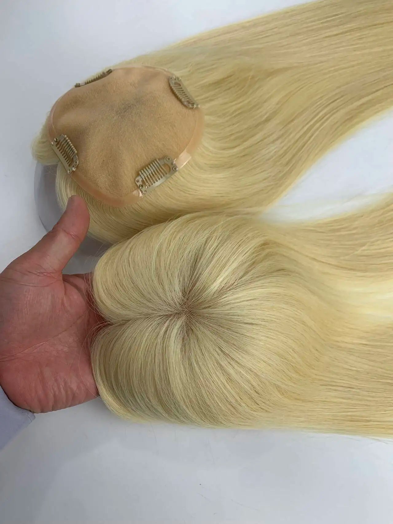 Monarch | Straight Human Hair Topper – Fine Mono Base | Center Part | 130% Density | European Remy | 14–16 Inch