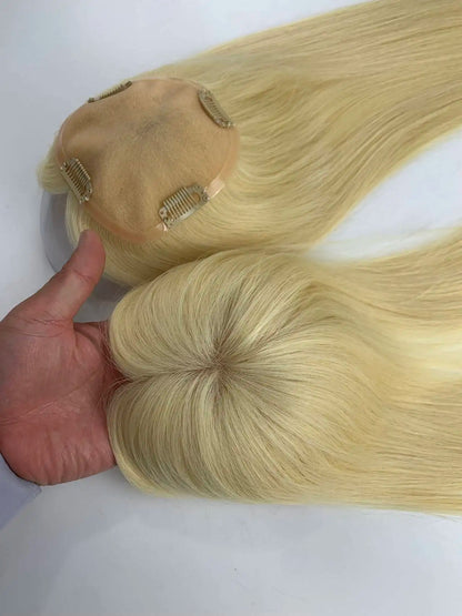 Monarch | Straight Human Hair Topper – Fine Mono Base | Center Part | 130% Density | European Remy | 14–16 Inch