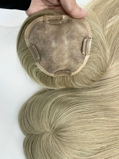 Monarch | Straight Human Hair Topper – Fine Mono Base | Center Part | 130% Density | European Remy | 14–16 Inch