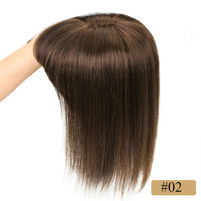 Velvet | Straight Human Hair Topper with Bangs – 8x12cm Base | Clip-In | Natural Black, Brown & Blonde