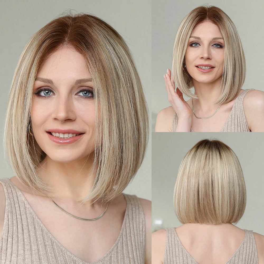 Hazel | Short Wavy Bob Remy Human Hair Lace Front Wig – Brown Blonde Ombre