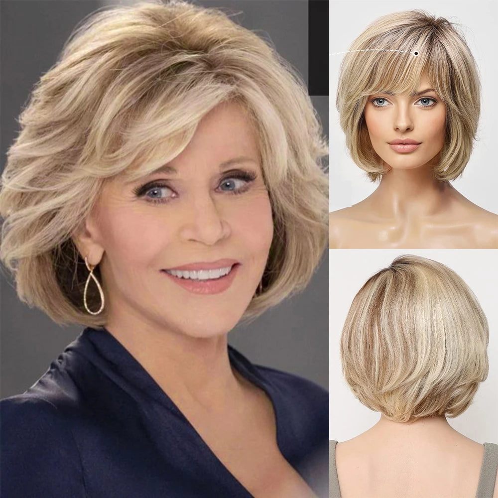 Hazel | Short Wavy Bob Remy Human Hair Lace Front Wig – Brown Blonde Ombre