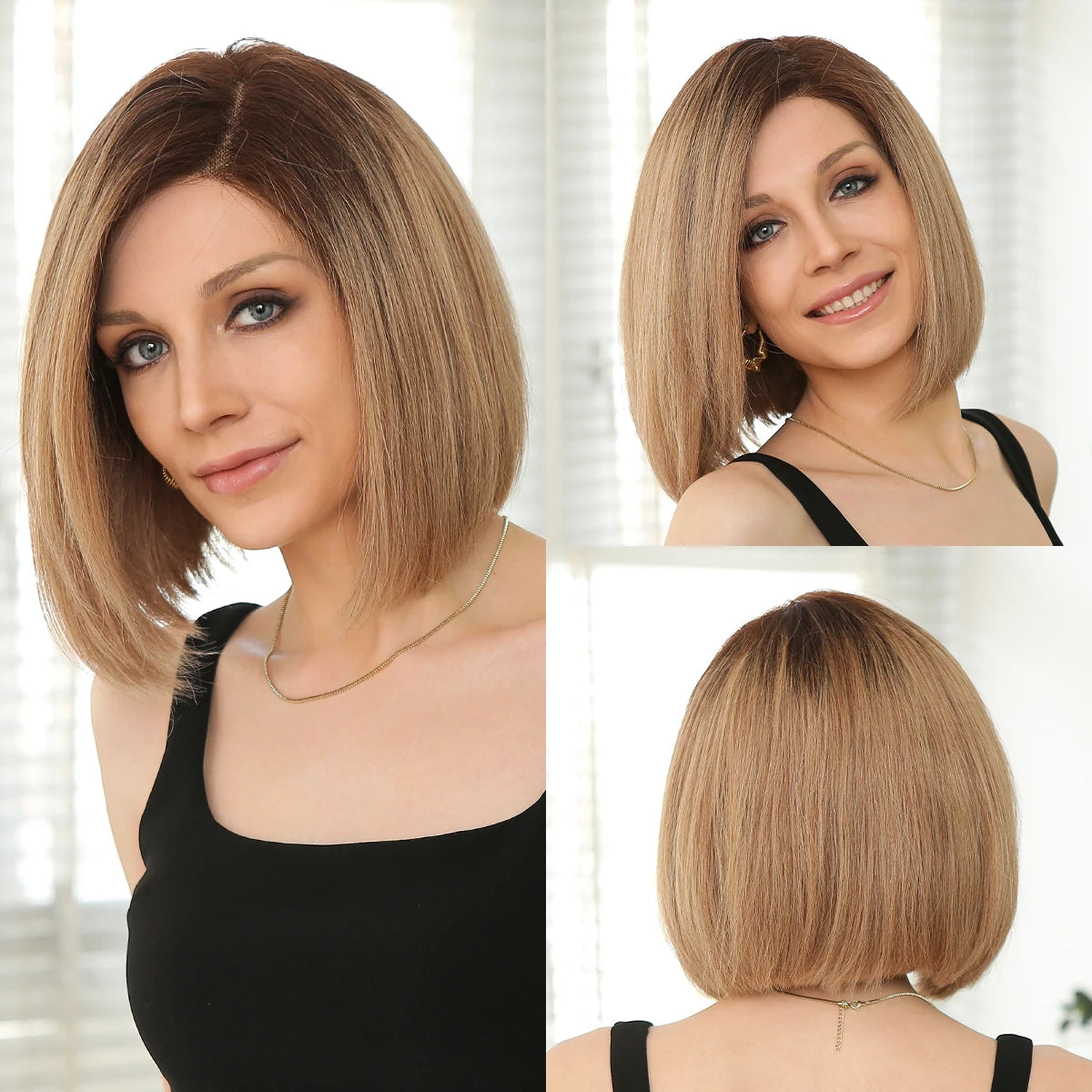 Hazel | Short Wavy Bob Remy Human Hair Lace Front Wig – Brown Blonde Ombre