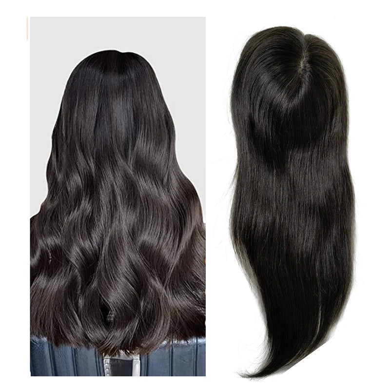 Silk | Straight Human Hair Topper – 15x16cm Silk Base | Clip-In | 130% Density | Free Part | 12–20 Inch