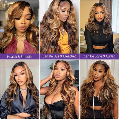 Sundrop | Highlight Honey Blonde Body Wave Wig – 4x4 Closure / 13x4 Frontal | HD Transparent Lace | 180% Density | Brazilian Remy Hair | 16–26 Inch