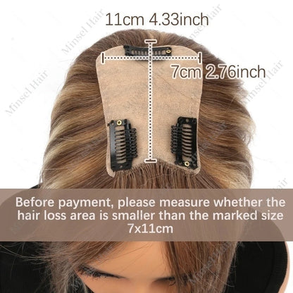 Ombré | Balayage Straight Human Hair Topper – 7x11cm PU Base | Clip-In | Indian Remy | 12–14 Inch