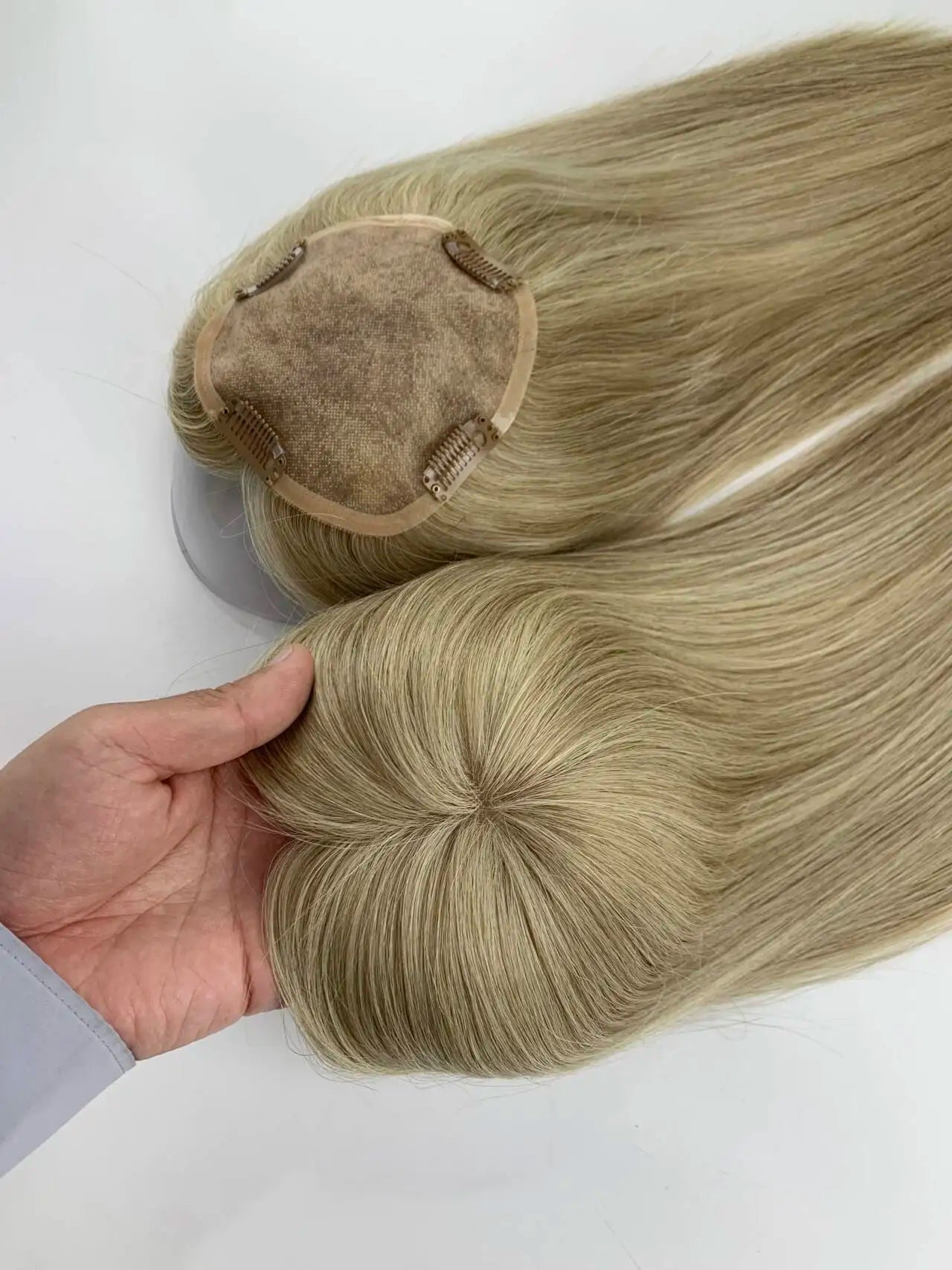 Monarch | Straight Human Hair Topper – Fine Mono Base | Center Part | 130% Density | European Remy | 14–16 Inch