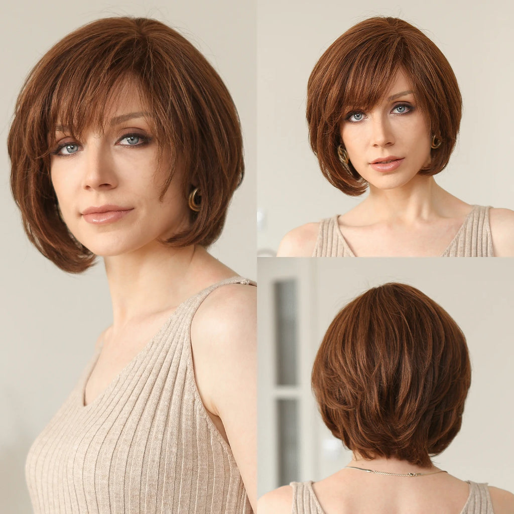 Hazel | Short Wavy Bob Remy Human Hair Lace Front Wig – Brown Blonde Ombre