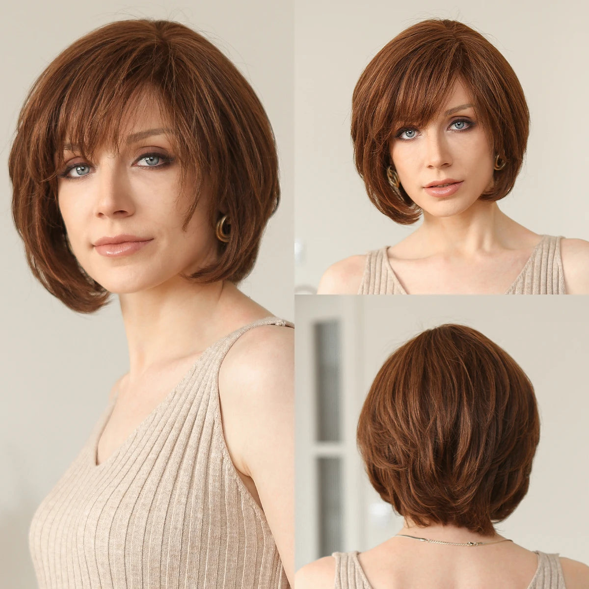 Hazel | Short Wavy Bob Remy Human Hair Lace Front Wig – Brown Blonde Ombre