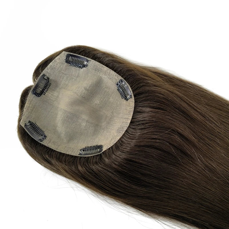 Silk | Straight Human Hair Topper – 15x16cm Silk Base | Clip-In | 130% Density | Free Part | 12–20 Inch