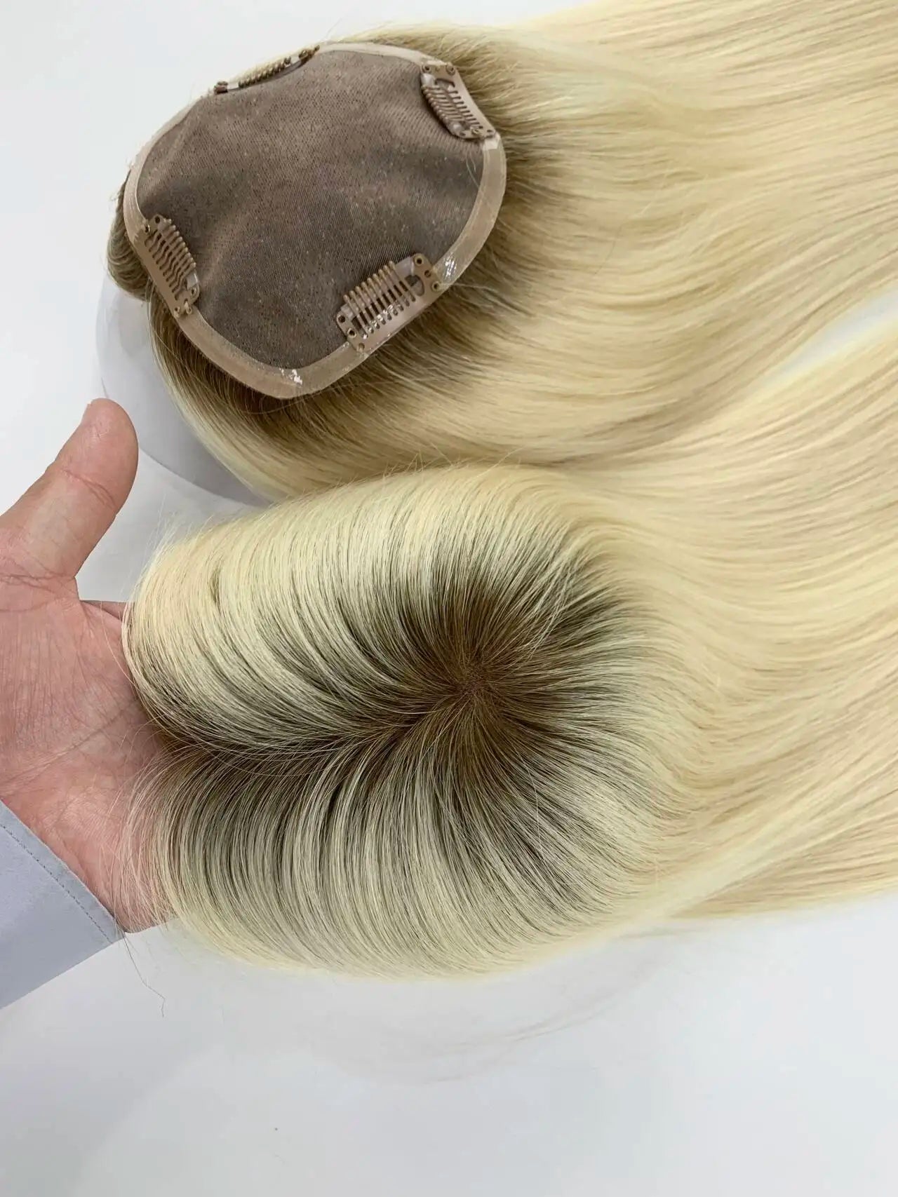 Monarch | Straight Human Hair Topper – Fine Mono Base | Center Part | 130% Density | European Remy | 14–16 Inch