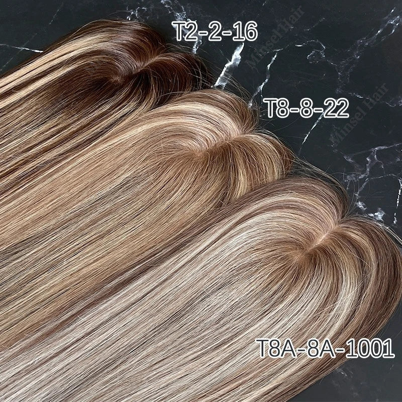 Ombré | Balayage Straight Human Hair Topper – 7x11cm PU Base | Clip-In | Indian Remy | 12–14 Inch