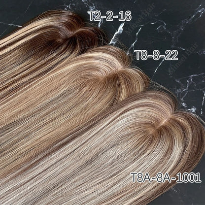 Ombré | Balayage Straight Human Hair Topper – 7x11cm PU Base | Clip-In | Indian Remy | 12–14 Inch