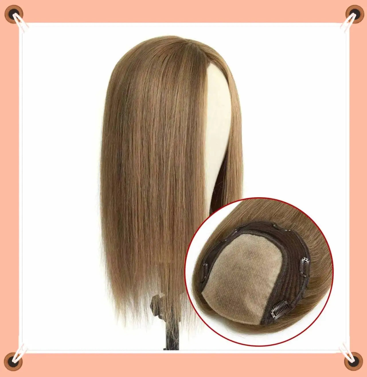 Crown | Straight Human Hair Topper – 7.5x7.5 inch Silk Top Base | Free Part | 120% Density | Remy | 12–18 Inch
