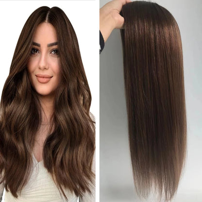 Silk | Straight Human Hair Topper – 15x16cm Silk Base | Clip-In | 130% Density | Free Part | 12–20 Inch