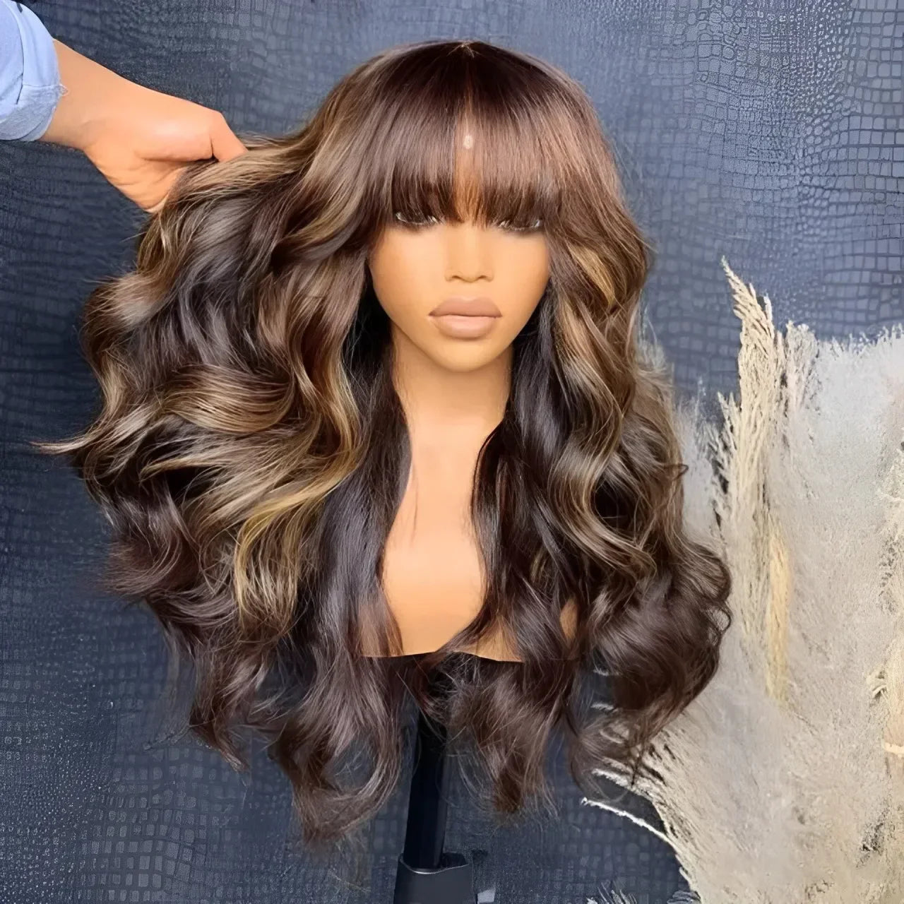 Maple | P4-30-27 Highlight Ombre Body Wave Wig with Bangs – Glueless | 180% Density | Peruvian Remy Hair | 12–26 Inch