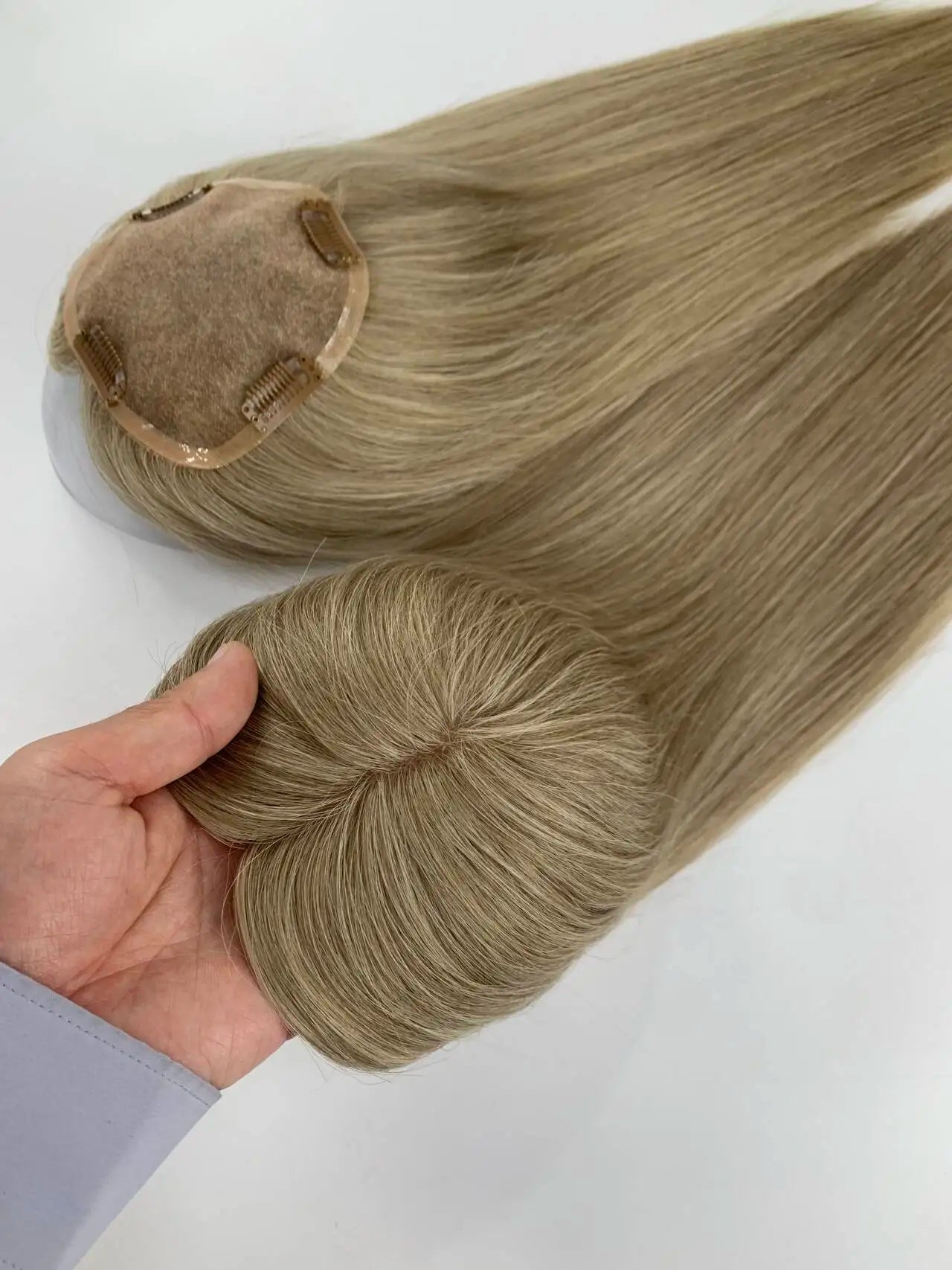 Monarch | Straight Human Hair Topper – Fine Mono Base | Center Part | 130% Density | European Remy | 14–16 Inch