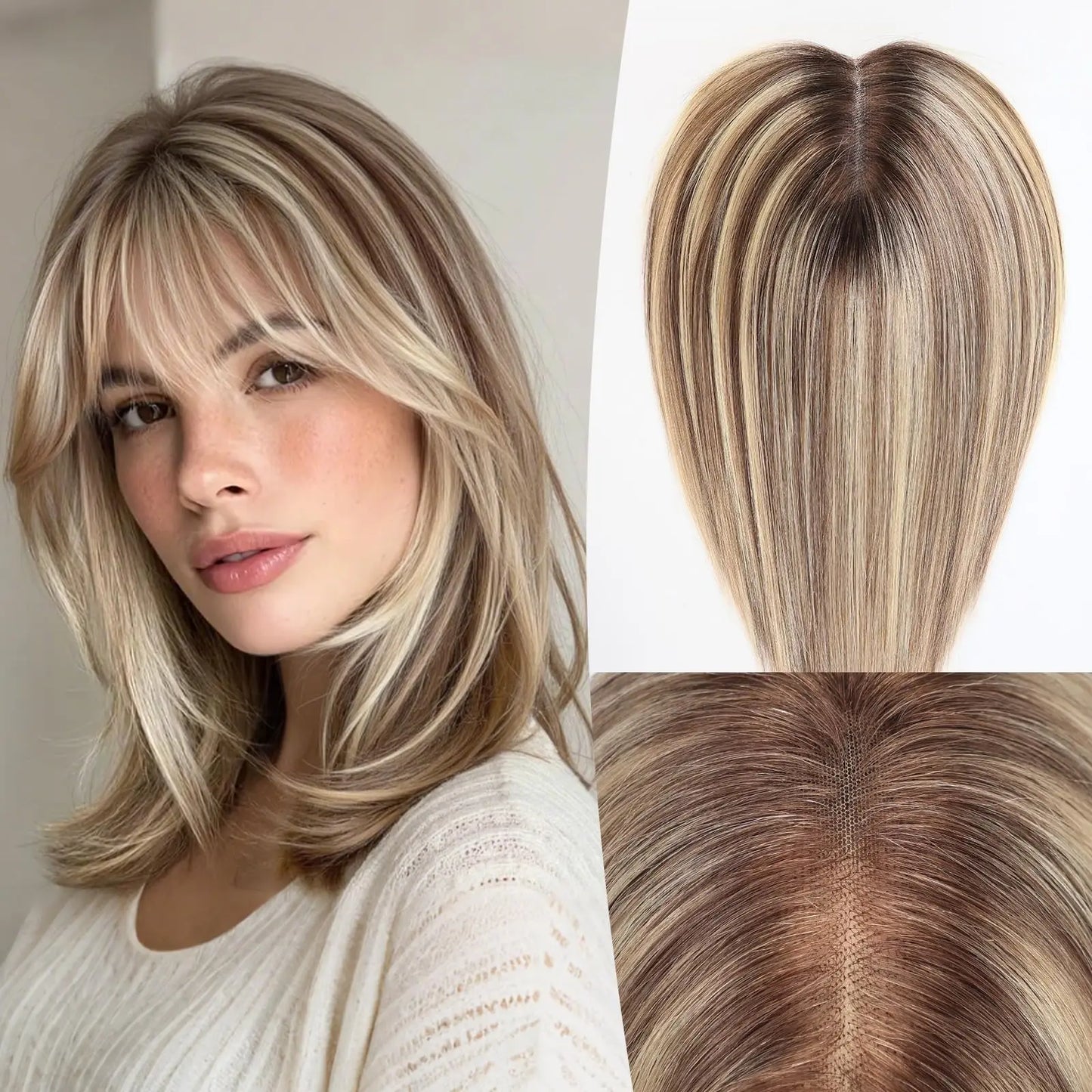 Dusk | Ombré Brown & Blonde Human Hair Topper – 5x6 inch Swiss Lace Base | 3-Clip | Remy | 12 Inch