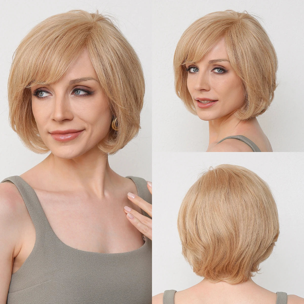 Hazel | Short Wavy Bob Remy Human Hair Lace Front Wig – Brown Blonde Ombre