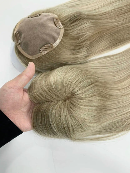 Monarch | Straight Human Hair Topper – Fine Mono Base | Center Part | 130% Density | European Remy | 14–16 Inch