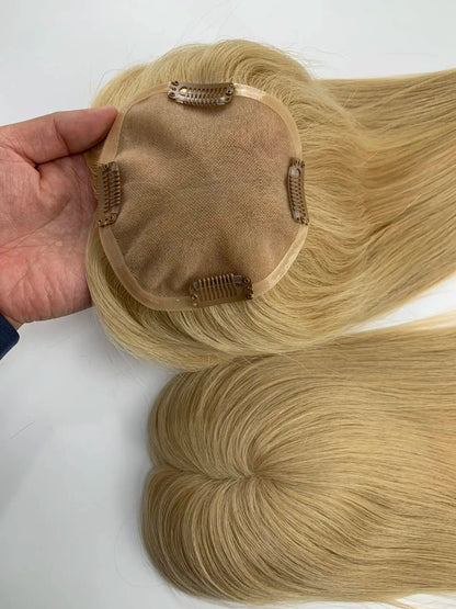 Monarch | Straight Human Hair Topper – Fine Mono Base | Center Part | 130% Density | European Remy | 14–16 Inch
