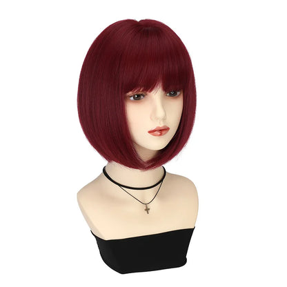 Scarlett | Short Straight Bob Wig – Wine Red | Heat Resistant Synthetic | 130% Density